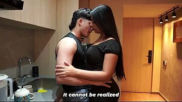 Brunette MILF gives her daughter’s boyfriend a warm welcome after seeing his huge cock.