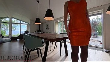 hot curvy lady in orange bodycon dress and stockings filled missionary with fresh cum – projectfundiary