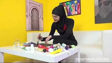 Sexy babe in hijab swapps a brush for a dick