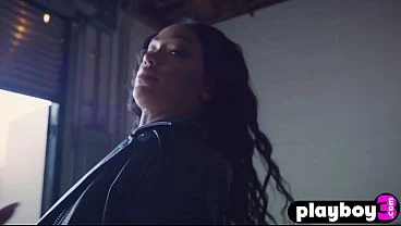 Sexy big ass black MILF Harley Dean exposing hot body while riding a bike