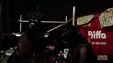 A secluded area is a perfect spot to have group sex with the milfs with big boobs