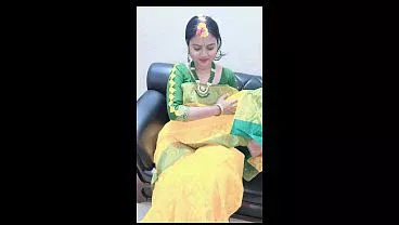 Beautiful sexy girl wearing yellow dress self masturbating Video.