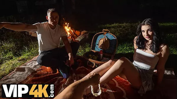 HUNT4K. Sexy skinny brunette doesn’t care about her BF and is giving a sloppy blowjob to a stranger