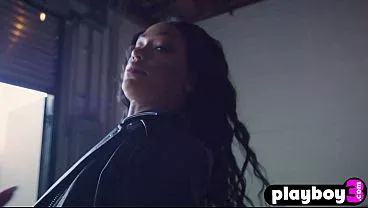 Sexy big ass black MILF Harley Dean exposing hot body while riding a bike