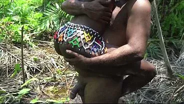 The director was so horny he fucked the skinny African tribe girls in the forest