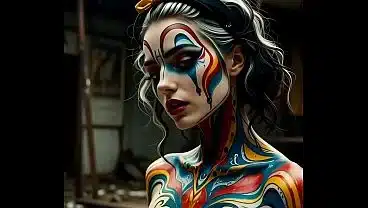 Sexy harlequin girl with painted body – AI Erotic
