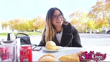 She’s such a slut she needs two cocks. Megan Love, nerd influencer manhandled on FAKings