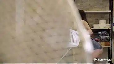 Squirting Brunette Nearly Caught by Janitor While Fucking part 1
